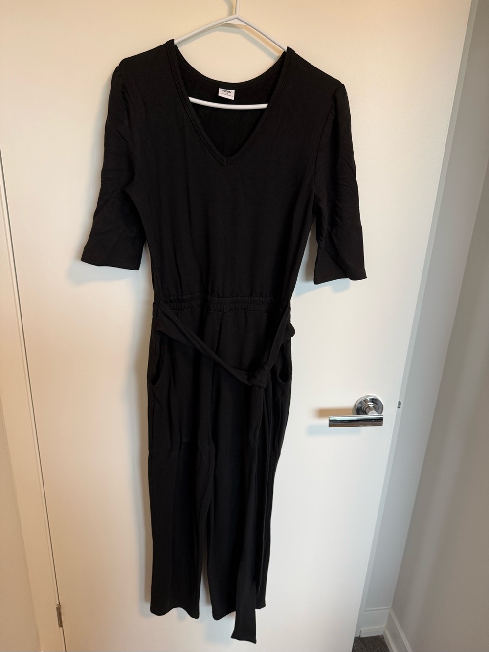 Smash + Tess V-Neck Romper Black 3/4 Sleeve Tie Waist Jumpsuit M